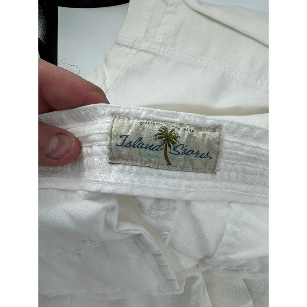 Island‎ Shores Cargo Shorts Mens 44 White Linen Blend Relaxed Beach Vacation